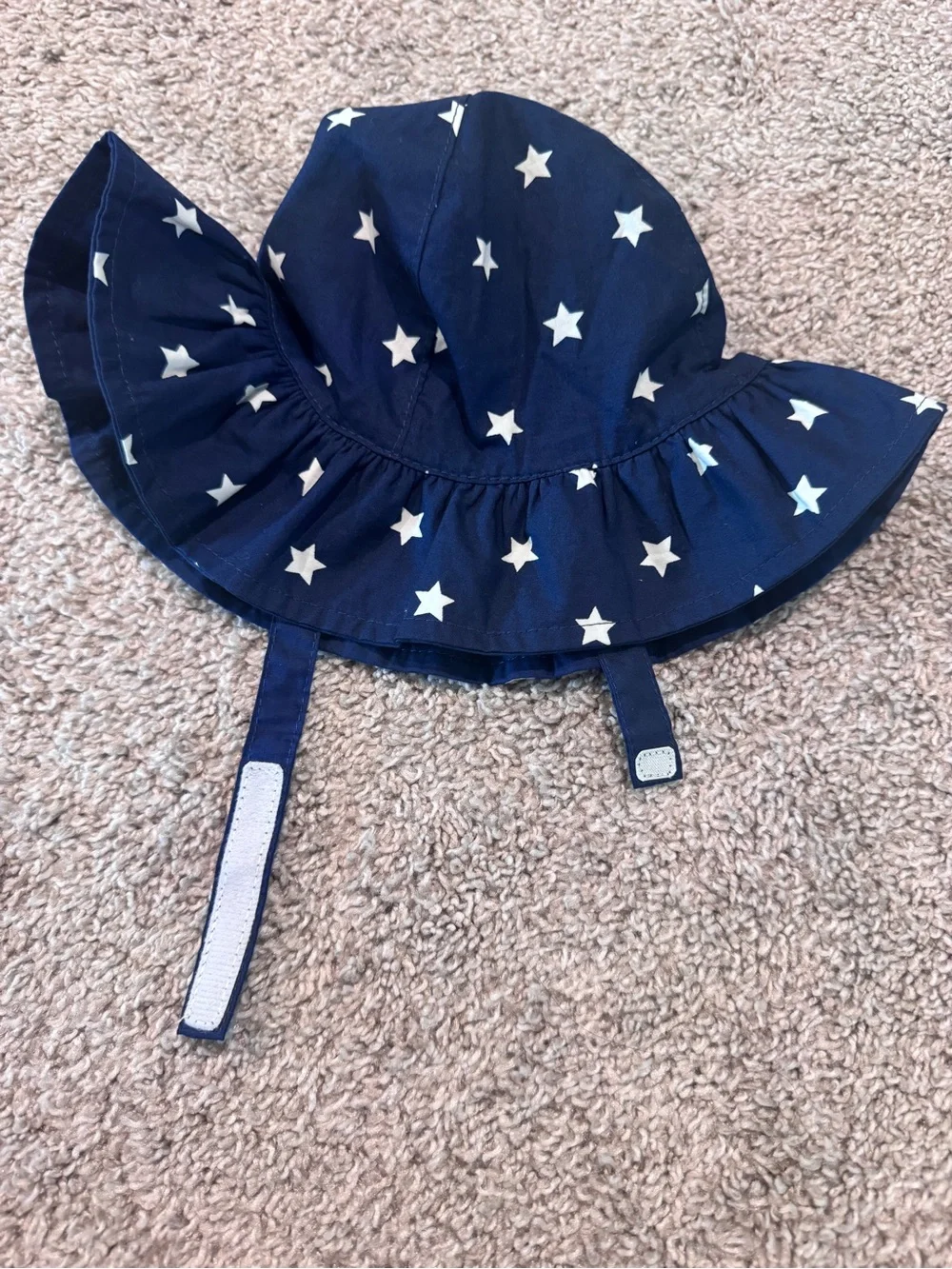 Carter's Navy and White Star Ruffle Sun Hat Baby beach hat Size 12-24 months